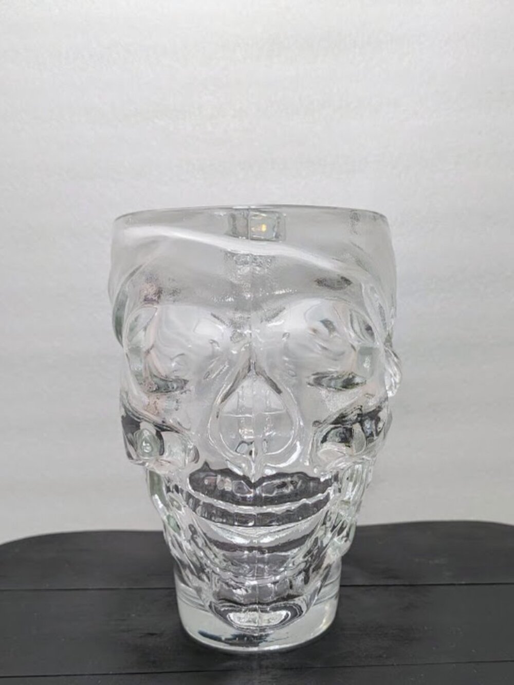 Vintage Luminarc Clear Glass Skull Mug Stein Beer Juice Cup Heavy 3D Oversized
